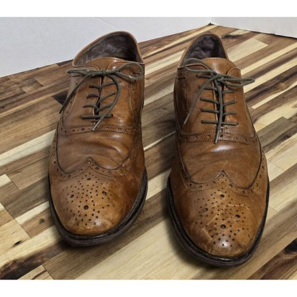 Johnston & Murphy Mens Leather Wingtip Oxford Tan Brown Shoes 12M